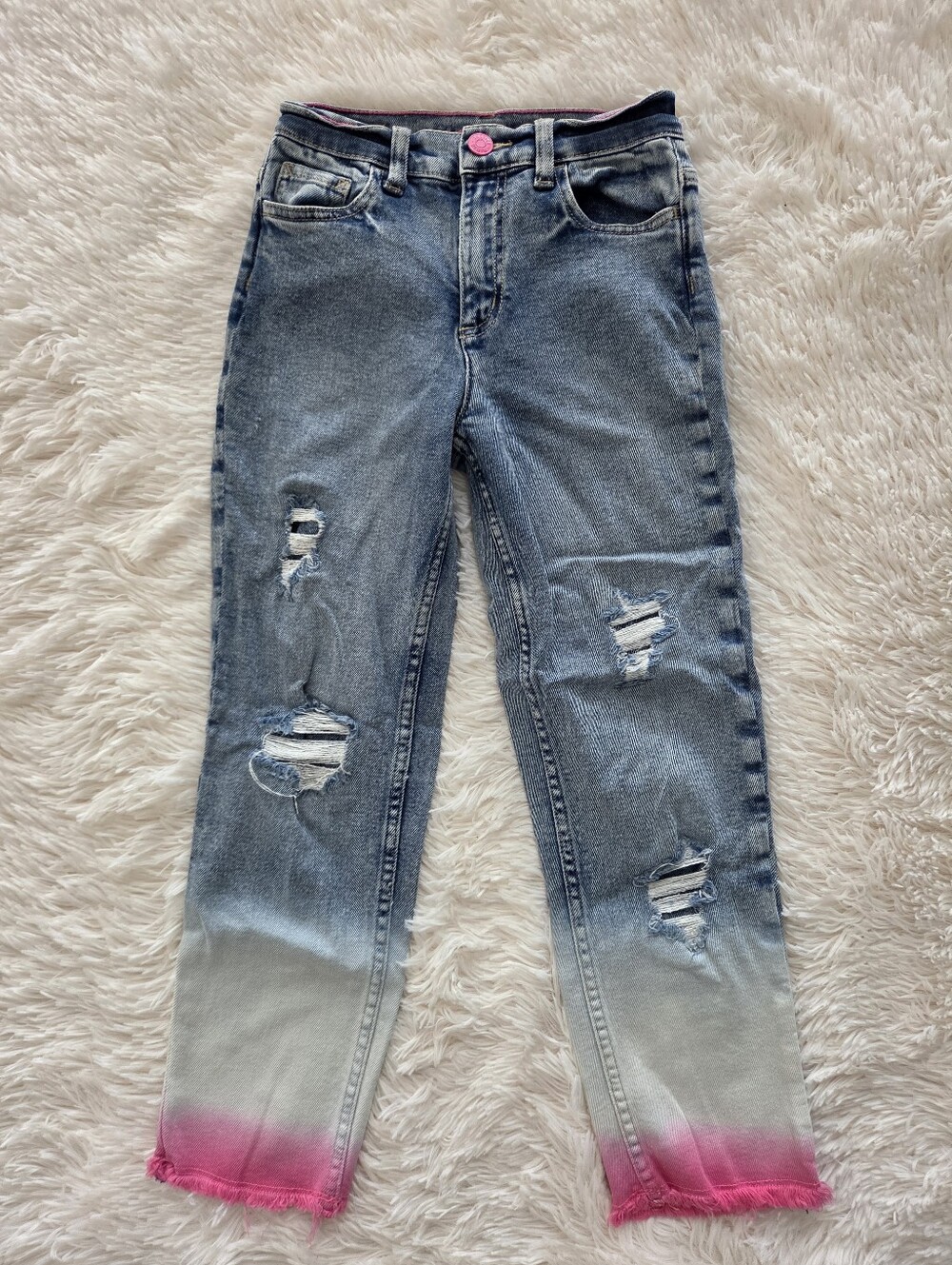 Justice Ombre Mini Mom Distressed Jeans Hot Pink Hem Girls Size 12 Slim